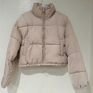 H&M Divided Beige Cropper Puffer Zip Up Jacket size XXS